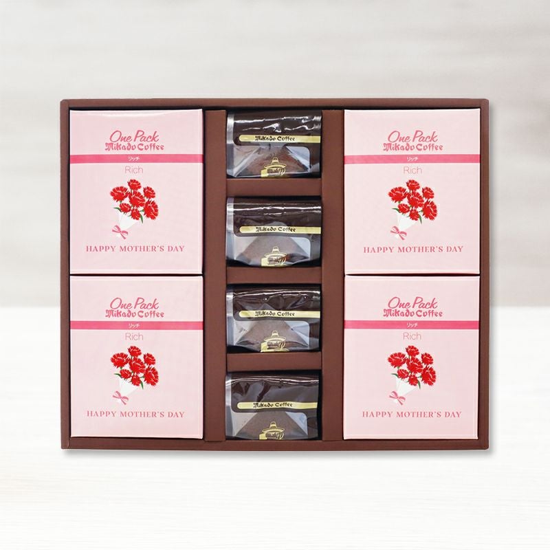 【母の日パッケージ】ドリップバッグコーヒーリッチブレンド【16枚】〈各1枚：8ｇ〉とトリュフショコラケーキ【4個】のギフト